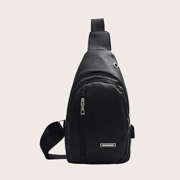 

Men Minimalist Sling Bag With USB Port, Black