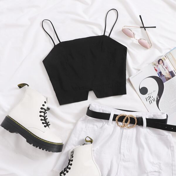 

Zip Back Crop Cami Top, Black