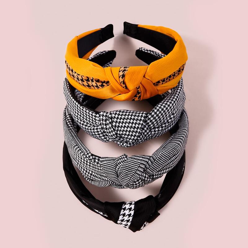 

4pcs Houndstooth Printed Hair Hoop, Multicolor