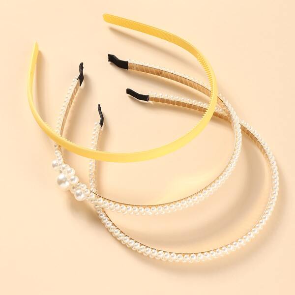 

3pcs Faux Pearl Hair Hoop, Multicolor