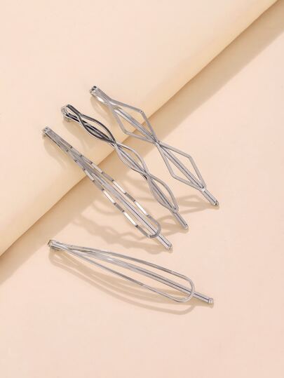 4pcs Metallic Geo Design Hair Clip
