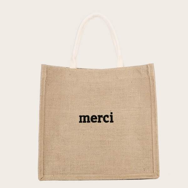 

Letter Graphic Tote Bag, Khaki