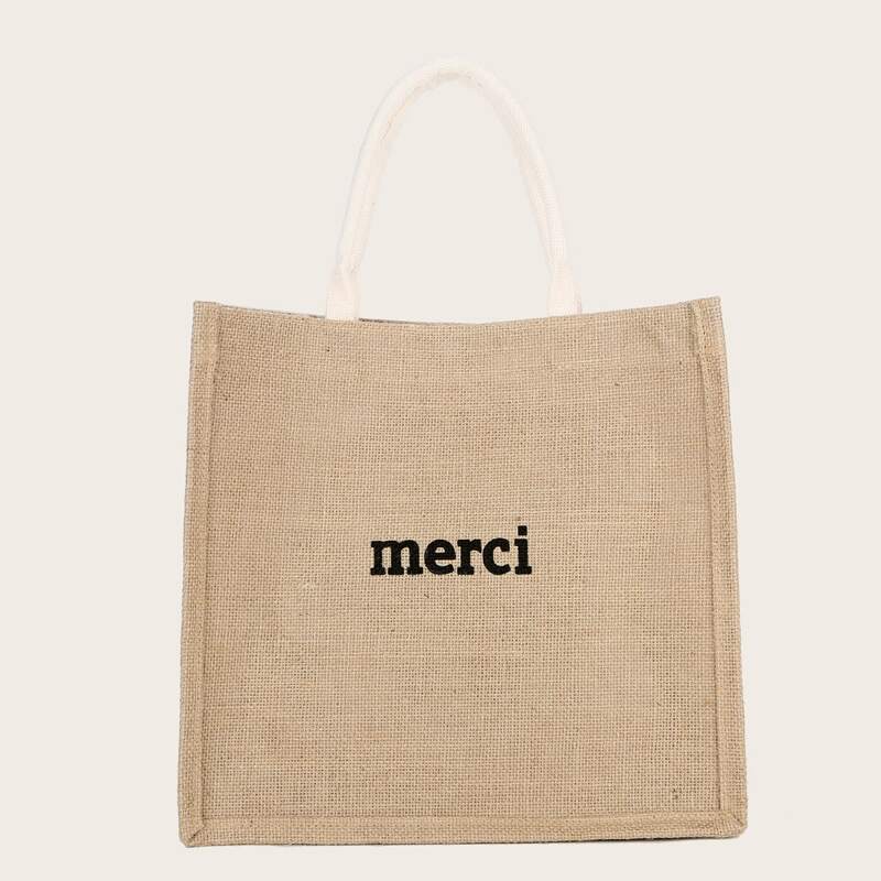 

Letter Graphic Tote Bag, Khaki