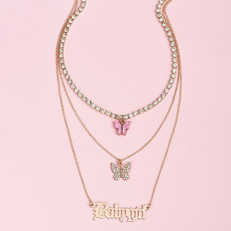 

Butterfly Charm Layered Necklace, Gold
