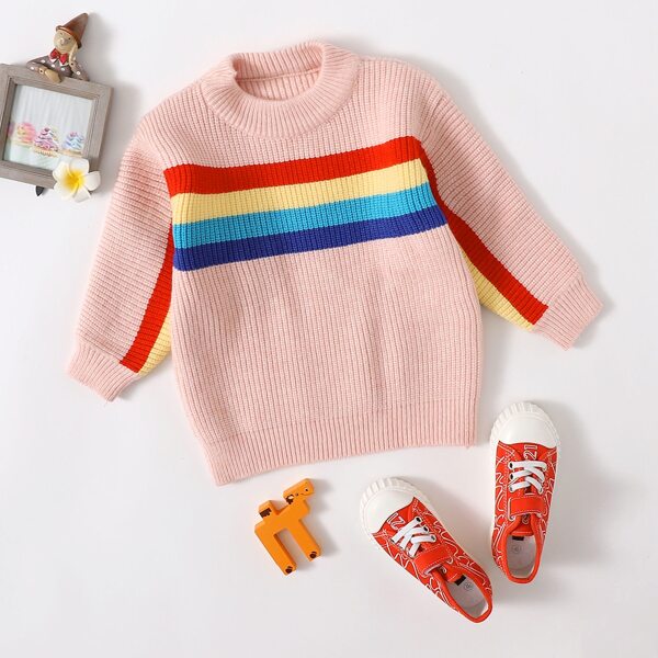 

Toddler Girls Rainbow Striped Sweater, Baby pink