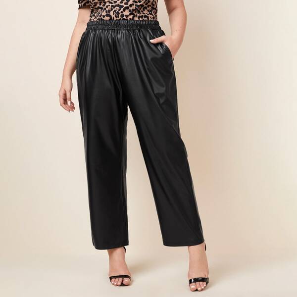 

Plus PU Leather Straight Leg Pants, Black