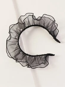 人造珍珠裝飾網紗面髮箍 - 黑色 - 查看 4