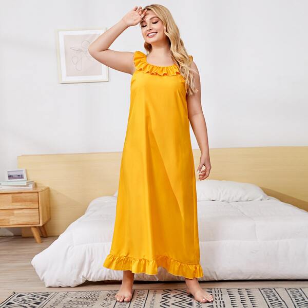 

Plus Ruffle Trim Night Dress, Yellow