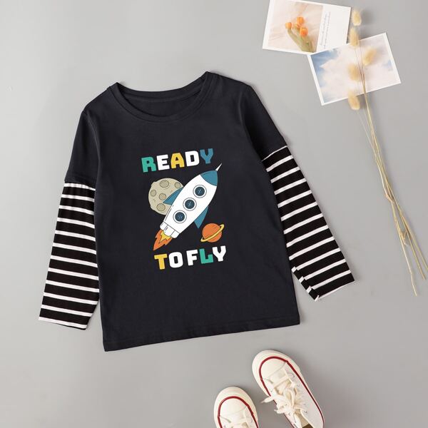 

Toddler Boys 2 In 1 Cartoon And Striped Tee, Black