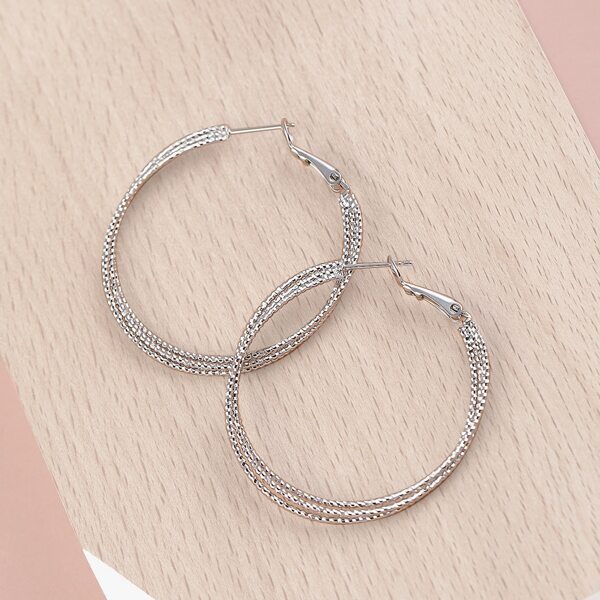 

1pair Connected Three Beaded Hoop Earrings, Silver