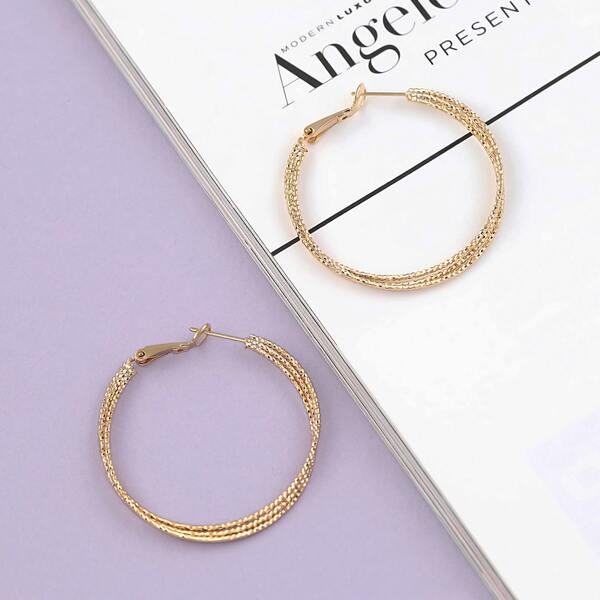 

1pair Connected Three Beaded Hoop Earrings, Gold