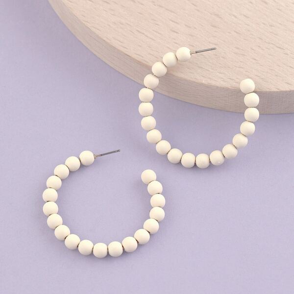 

1pair Open Hoop Beaded Earrings, White