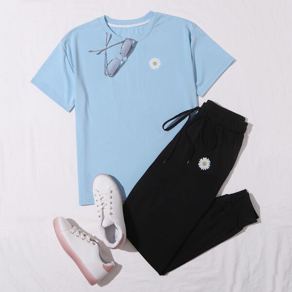 

Plus Floral Print Tee & Sweatpants, Multicolor