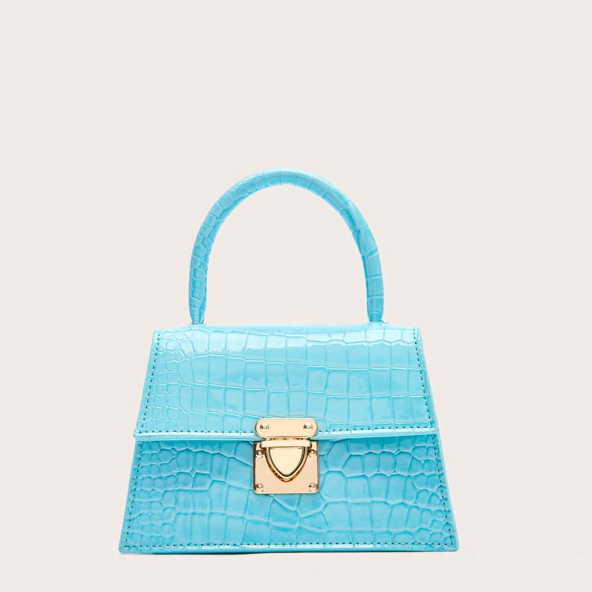

Croc Embossed Push Lock Satchel Bag, Blue bright
