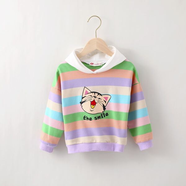 

Toddler Girls Rainbow Stripe And Cartoon Slogan Hoodie, Multicolor
