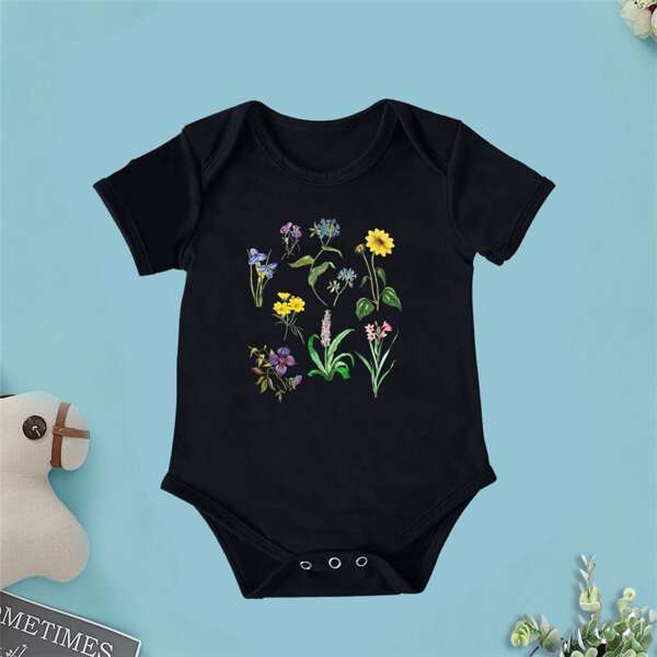 

Baby Girl Floral Print Tee Bodysuit, Black