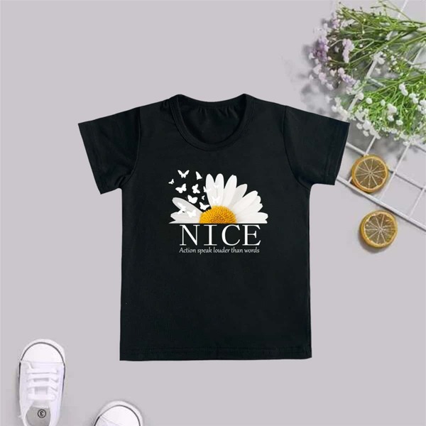 

Toddler Girls Floral And Slogan Graphic Tee, Black