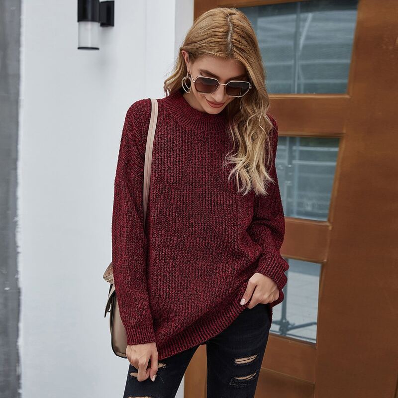 

Solid Drop Shoulder Oversized Sweater, Maroon