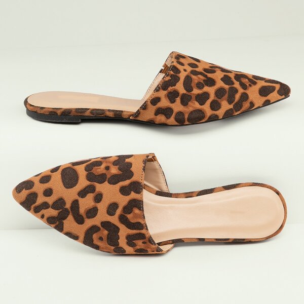 

Pointed Toe Leopard Print Flat Slide Mules, Multicolor
