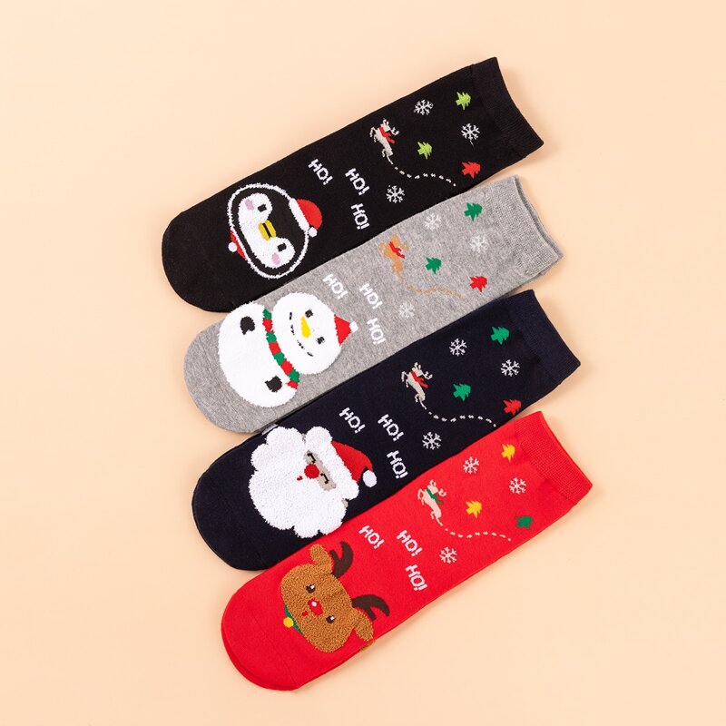 

4pairs Christmas Cartoon Graphic Socks, Multicolor