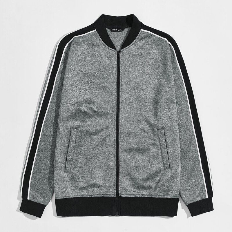

Guys Zip Up Striped Sideseam Bomber Jacket, Grey