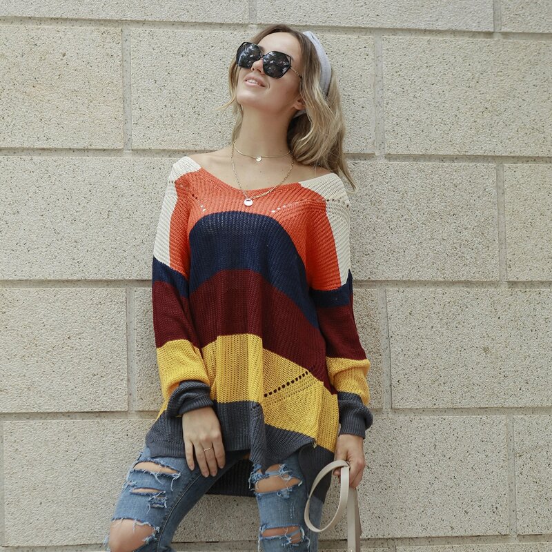 

Split Side Colorblock Oversized Sweater, Multicolor
