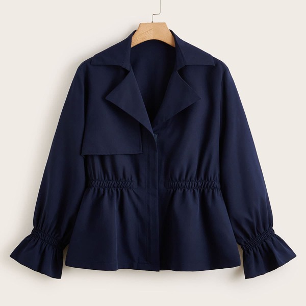 

Plus Lapel Collar Flounce Sleeve Jacket, Navy blue