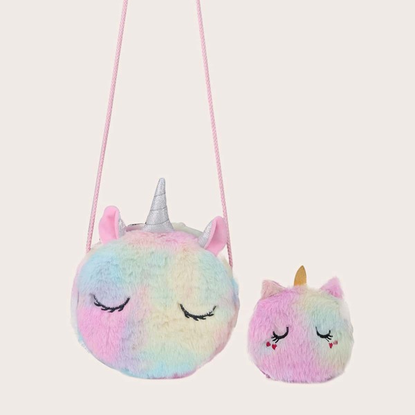 

2pcs Girls Cartoon Graphic Crossbody Bag With Coin Case, Multicolor