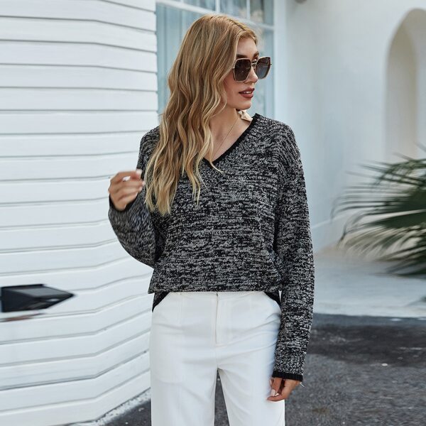 

V-neck Space Dye Drop Shoulder Sweater, Dark grey