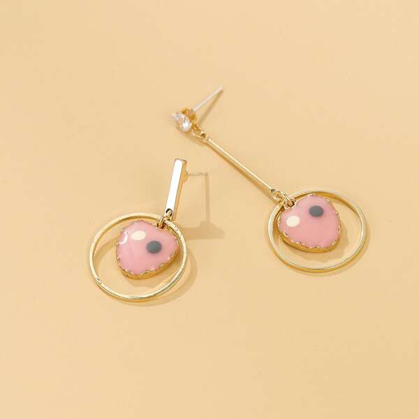 

Heart Charm Drop Earrings, Pink