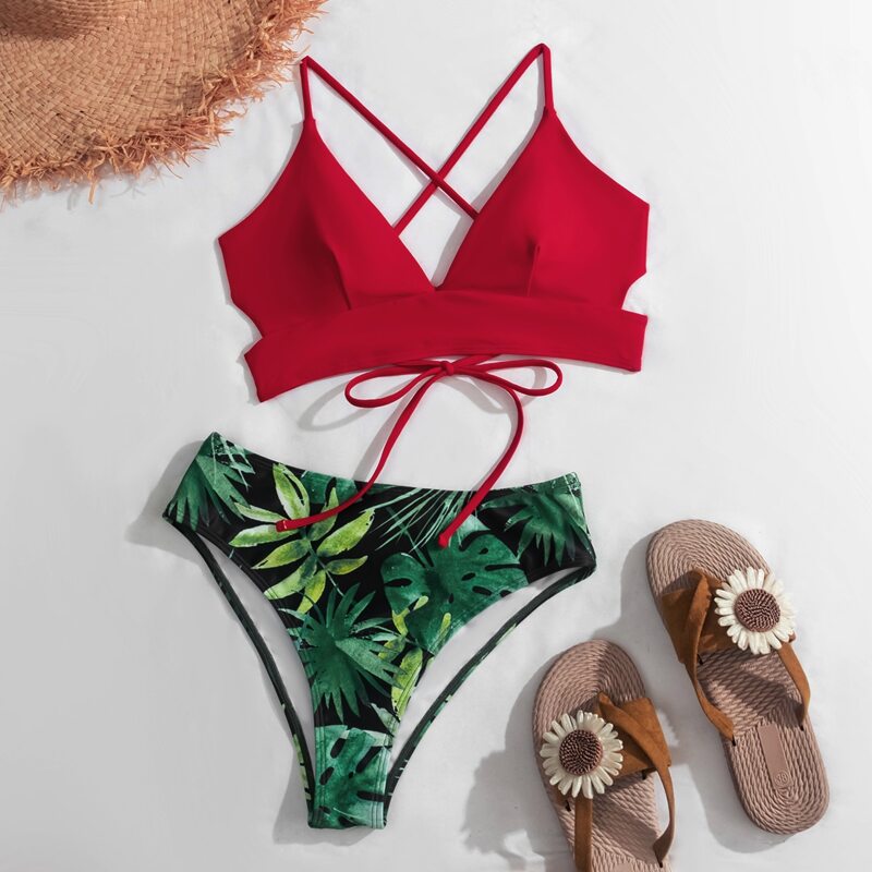 

Tropical Criss Cross Mix & Match Bikini Swimsuit, Multicolor