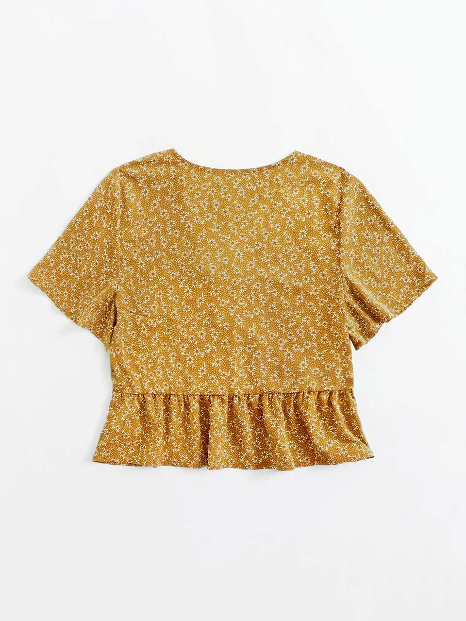 Ditsy Floral Tie Front Peplum Blouse