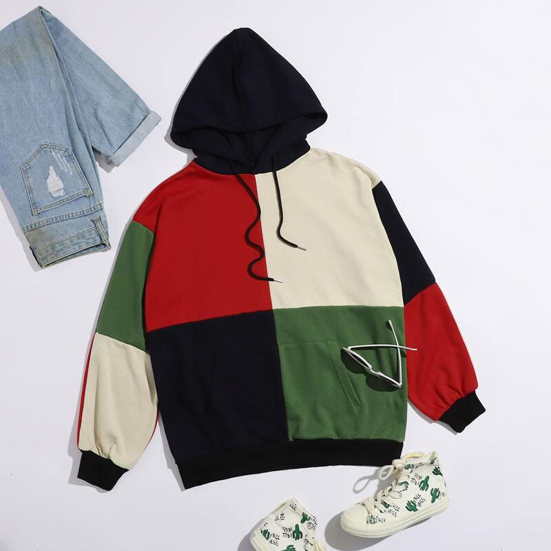

Cut And Sew Boyfriend Hooded Sweatshirt, Multicolor