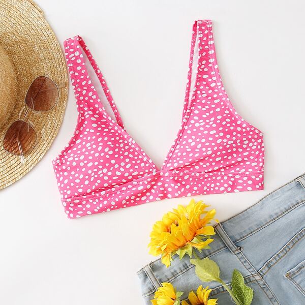 

Dalmatian V Neck Bikini Top, Hot pink bright