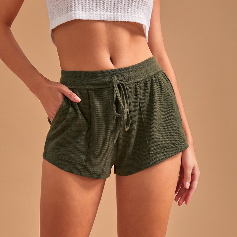 

Solid Drawstring Waist Lounge Shorts, Army green