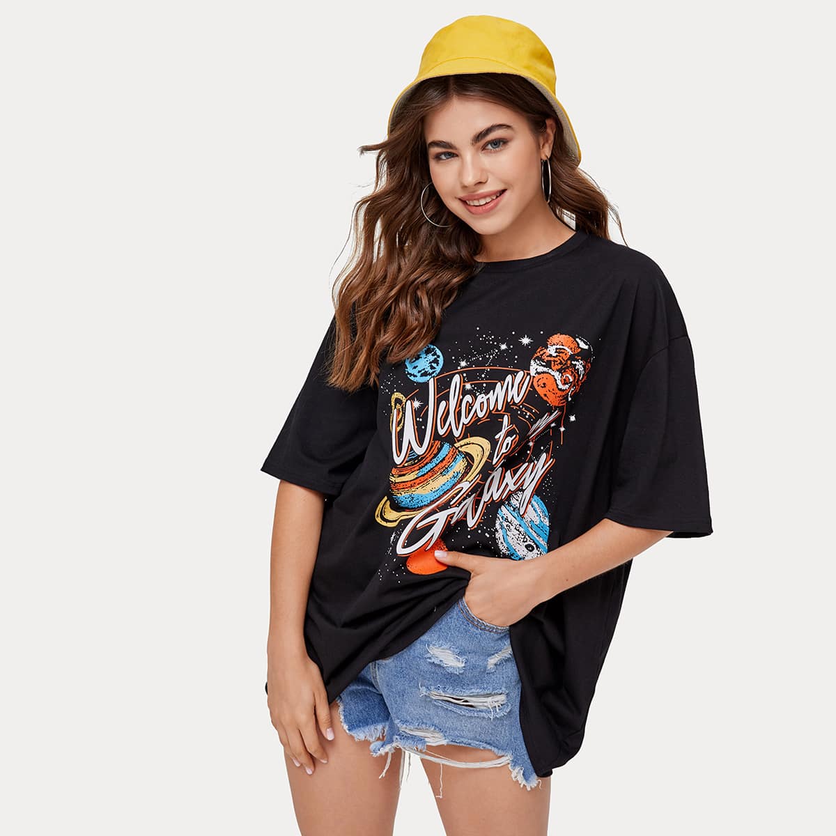 

Galaxy Drop Shoulder Oversized Tee, Black