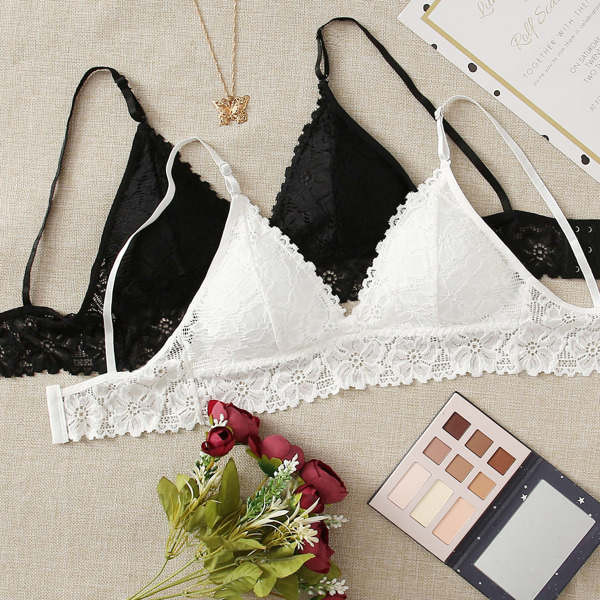 

2pack Floral Lace Bra Set, Black and white