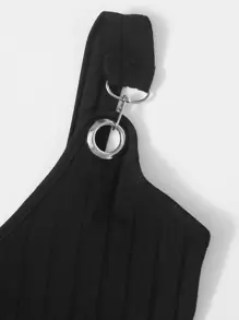 Grommet Strap Rib-đan Crop Top - màu đen - Xem 3