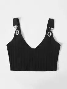 Grommet Strap Rib-đan Crop Top - màu đen - Xem 4