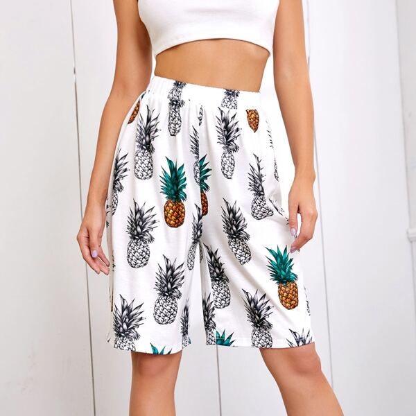 

Pineapple Print Midi Shorts, White