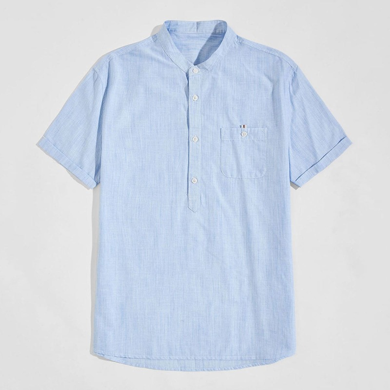 

Men Roll Up Pocket Detail Shirt, Baby blue