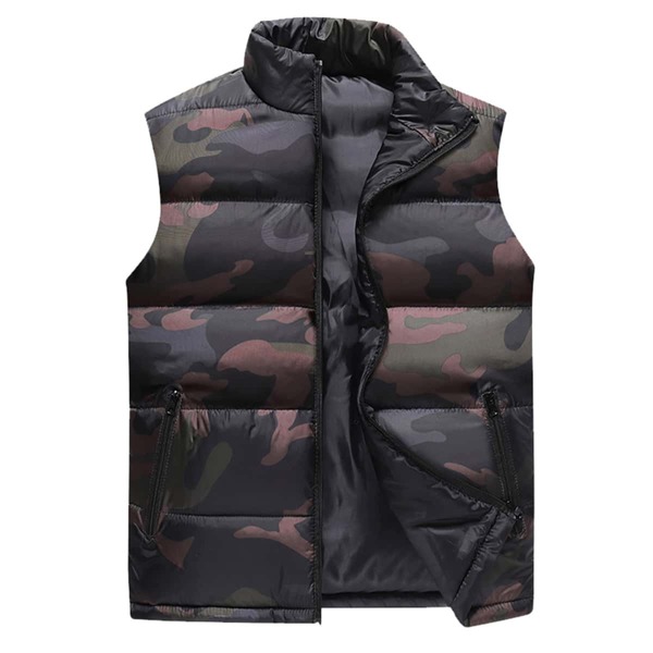 

Men Stand Collar Camo Print Puffer Gilet, Multicolor