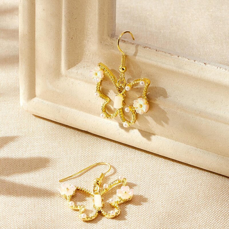 

Butterfly Shape Faux Pearl Drop Earrings, Gold