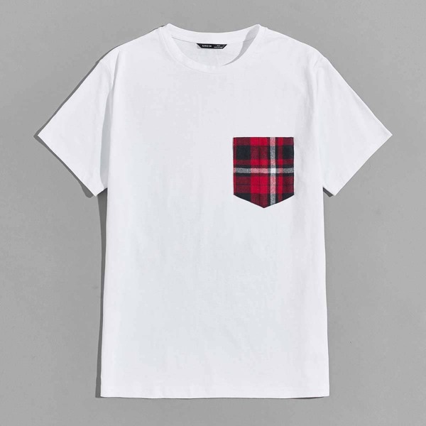

Men Tartan Pocket Patched Tee, White