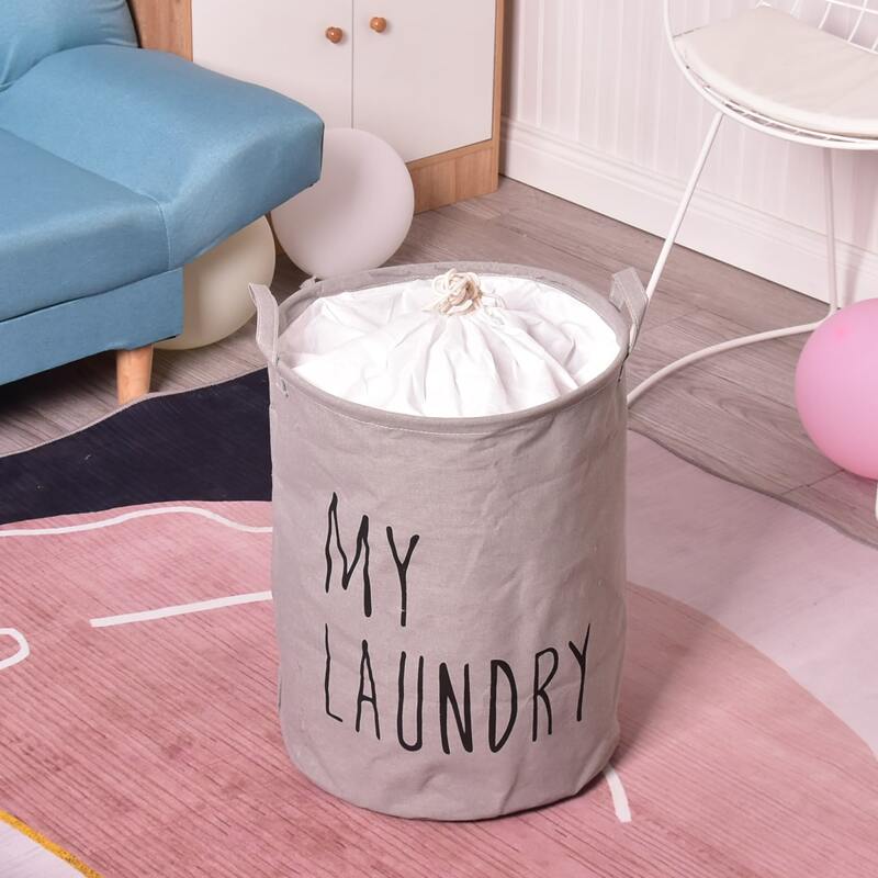 

Slogan Graphic Clothes Storage Basket, Grey