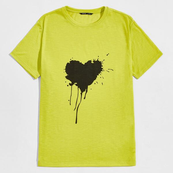 

Men Heart Print Tee, Green bright