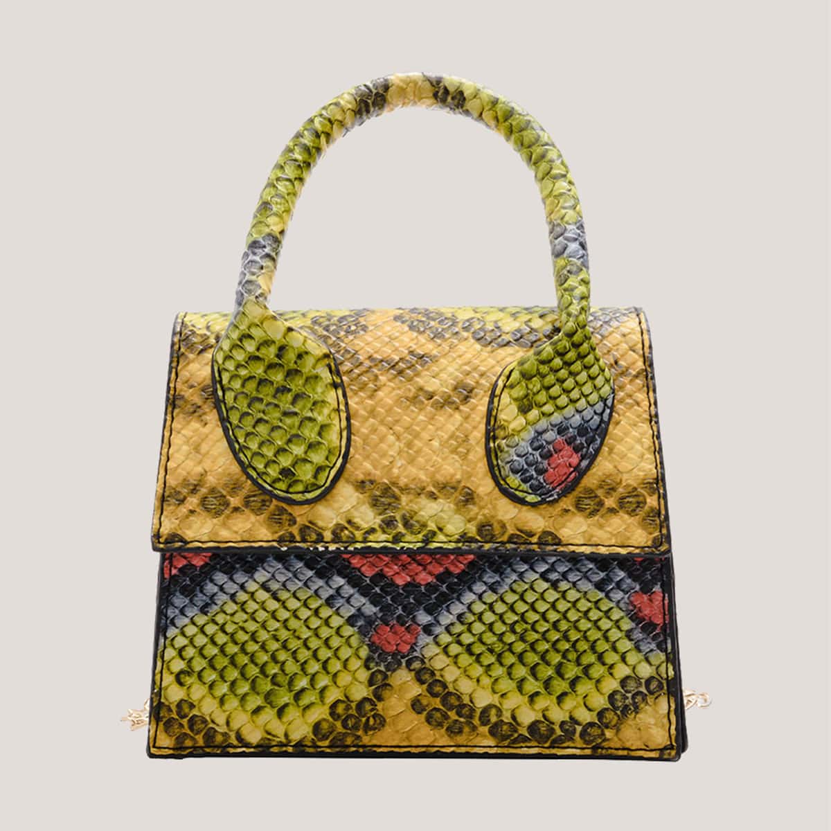 

Snakeskin Print Top Handle Satchel Bag, Yellow