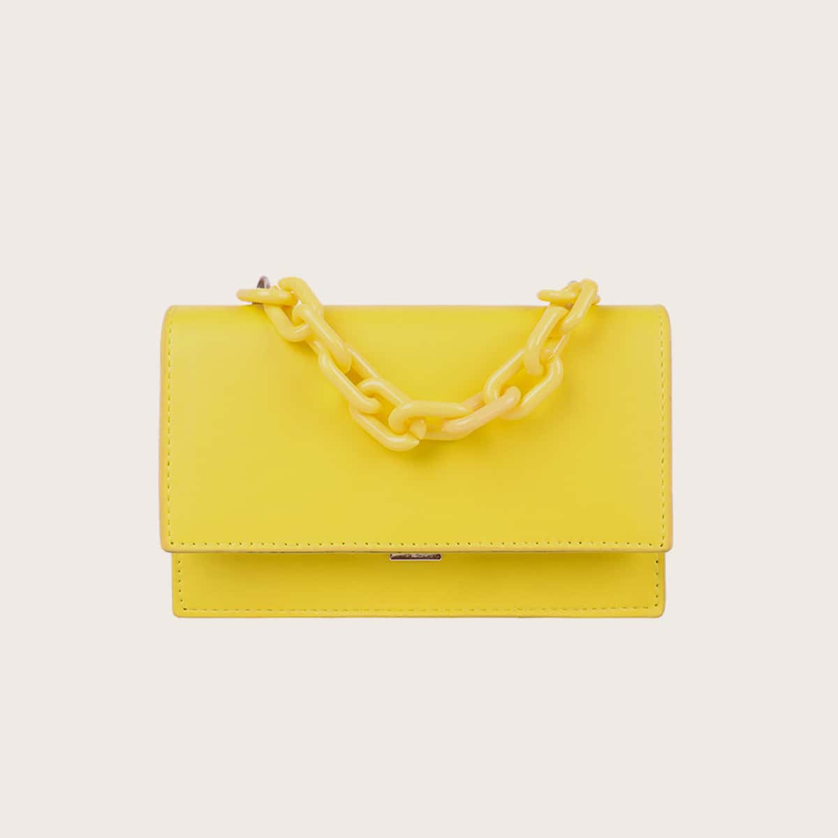

Solid Flap Chain Decor Satchel Bag, Yellow