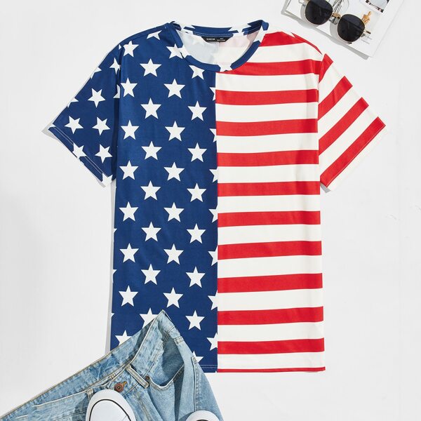 

Men American Flag Print Tee, Multicolor