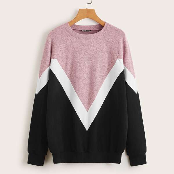 

Raglan Sleeve Color Block Chevron Pullover, Multicolor
